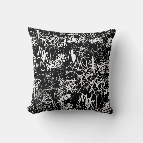 Graffiti Abstract Collage Print Pattern Throw Pillow