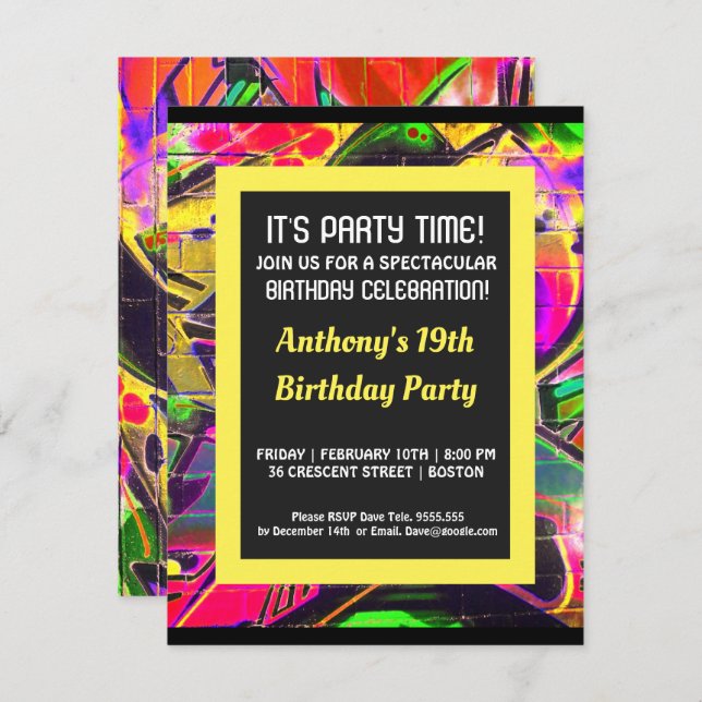 Graffiti Abstract Letters Birthday Invitation (Front/Back)