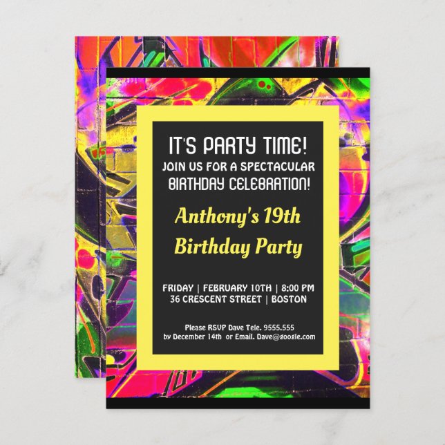 Graffiti Abstract Letters Birthday Invitation (Front/Back)