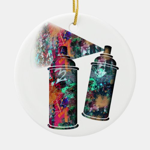 Graffiti and Paint Splatter Spray Cans Ceramic Ornament