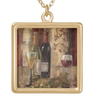 Graffiti and Wine Gold Plated Necklace