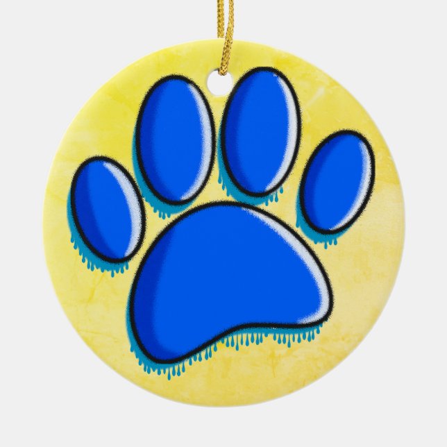 Graffiti Art Dog Paw Print Ceramic Ornament (Front)