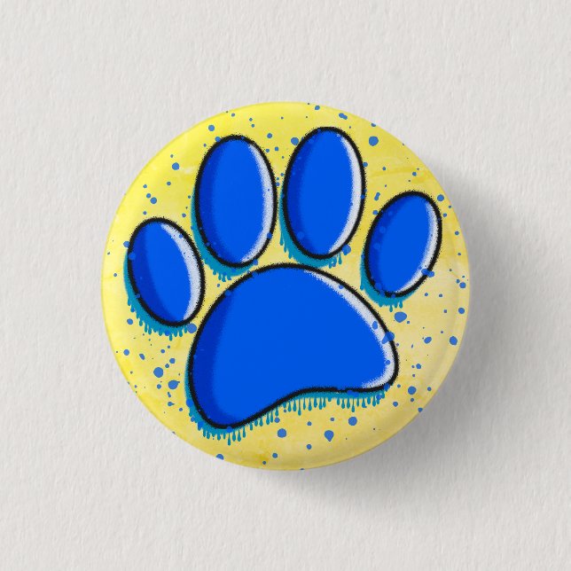 Graffiti Art Dog Paw Print Ink Splatter Button (Front)