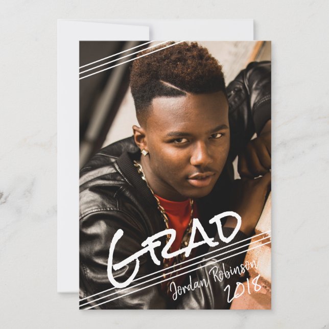 Graffiti Art Hand Lettered GRAD Photo Graduation Invitation (Front)