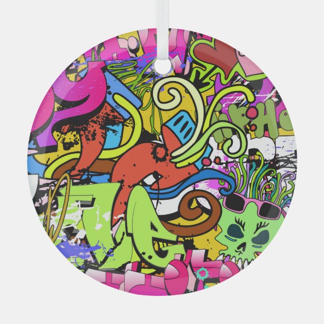 Graffiti Art: Hip-Hop Style Background Glass Ornament (Front)