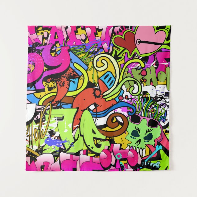 Graffiti Art: Hip-Hop Style Background Tapestry (Front)