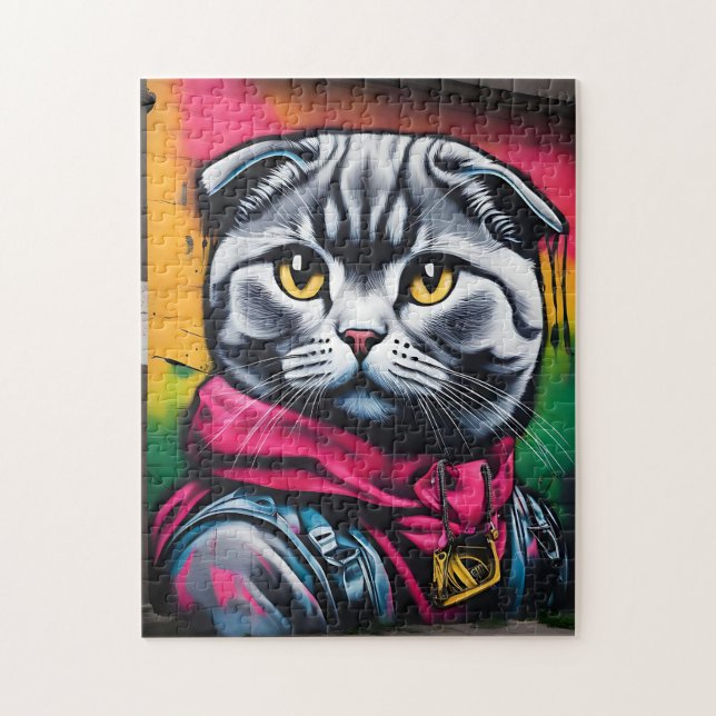 Graffiti Art of a Scottish Fold Cat Jigsaw Puzzle (Vertical)