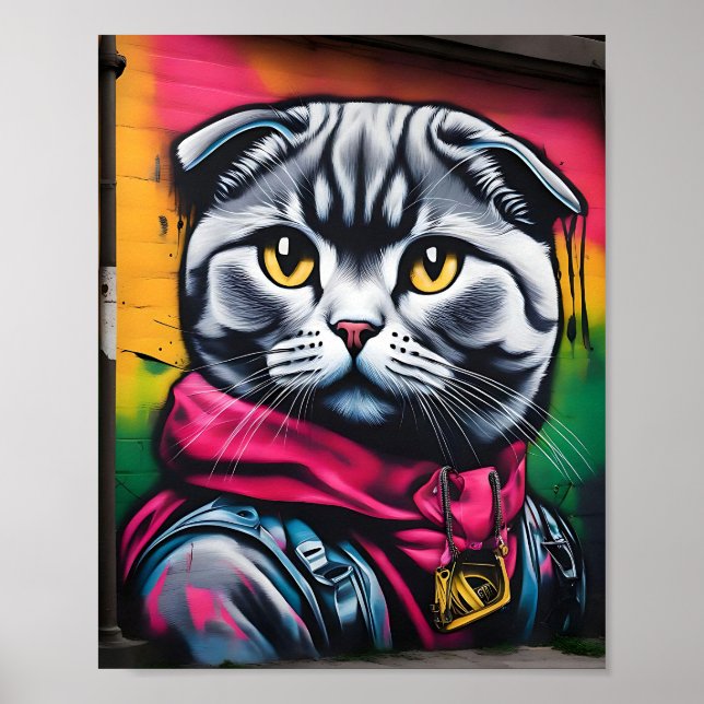 Graffiti Art of a Scottish Fold Cat Poster (Front)
