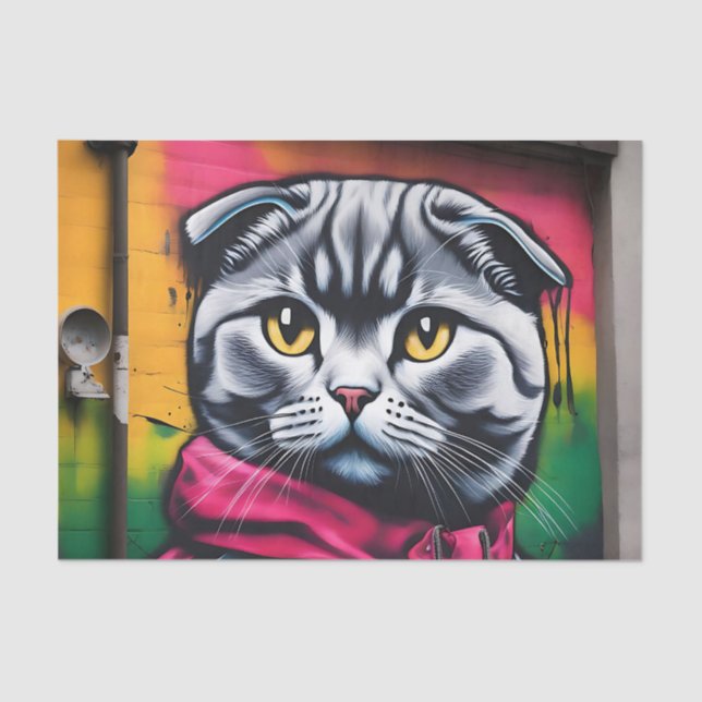 Graffiti Art of a Scottish Fold Cat Tissue Paper (Front)