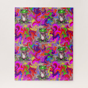 Graffiti Art Psychedelic Frogs Colorful Eclectic Jigsaw Puzzle