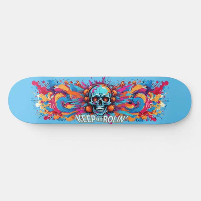 Graffiti Art Skull  6 - Keep on Rolin'  Skateboard (Horz)