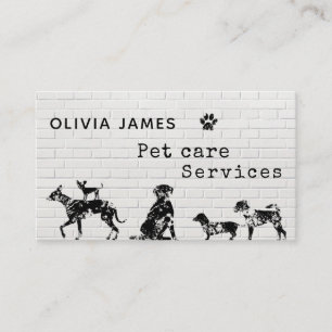 Graffiti art style white brick wall dog pet care b business card