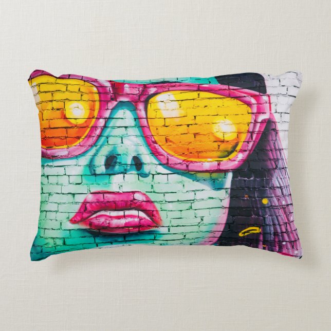 Graffiti art urban street artist pink teal yellow accent pillow (Front)