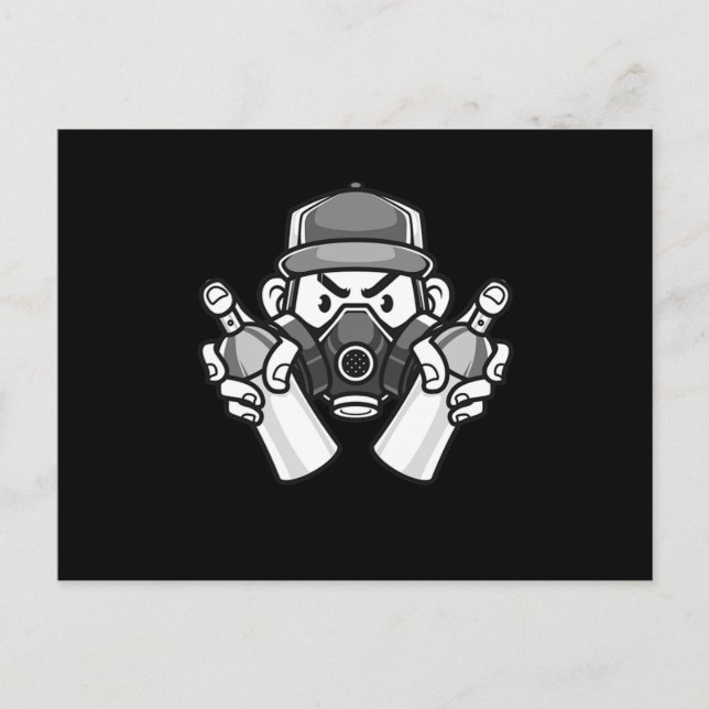 Graffiti Artist Gas Mask Urban Spray Can Painter H Postcard (Front)