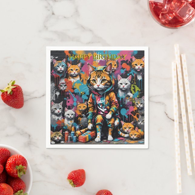 Graffiti Artist Legend Cat Happy Birthday Napkins (Insitu)