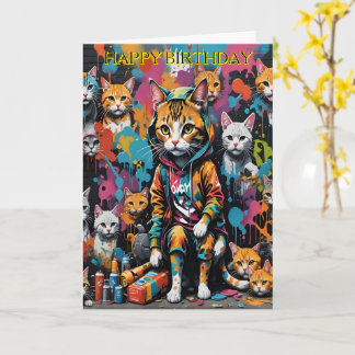 Graffiti Artist Street Cat Milestone Birthday Card