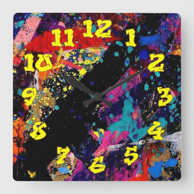 Graffiti Background w/Graffiti Numbers-07 Square Wall Clock (Front)