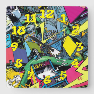 Graffiti Background w/Graffiti Numbers-09 Square Wall Clock