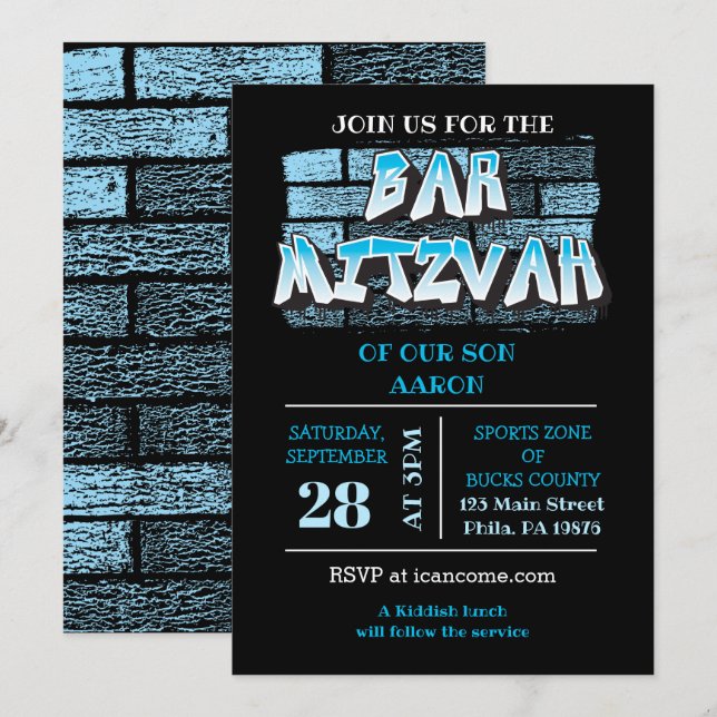 Graffiti Bar Mitzvah Brick Wall Splatter Invite (Front/Back)