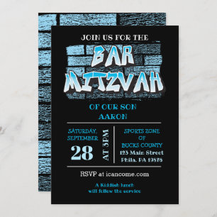 Graffiti Bar Mitzvah Brick Wall Splatter Invite