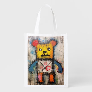 Graffiti Bear Brushstroke painting art Grocery Bag