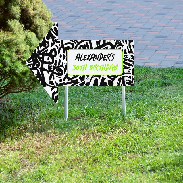 Graffiti Birthday Black Green Welcome Arrow  Sign (Creator Uploaded)