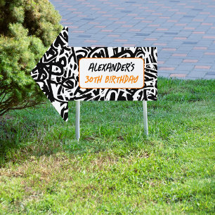 Graffiti Birthday Black Orange Welcome Arrow  Sign