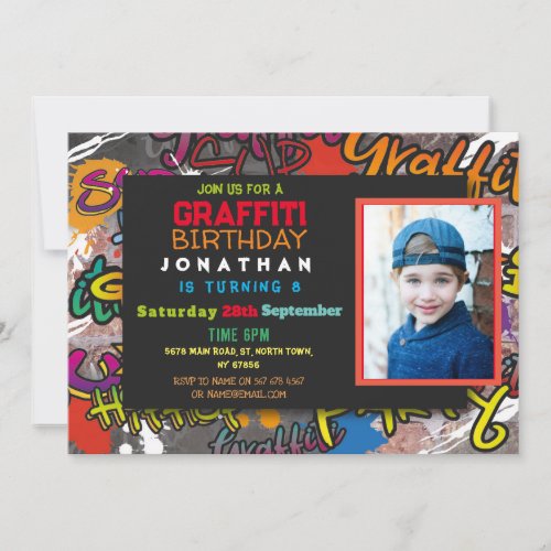 Graffiti Birthday Party Art Crafts Photo Paint Invitation