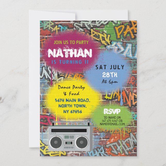 Graffiti Birthday Party Art Crafts Spray Paint Inv Invitation (Front)