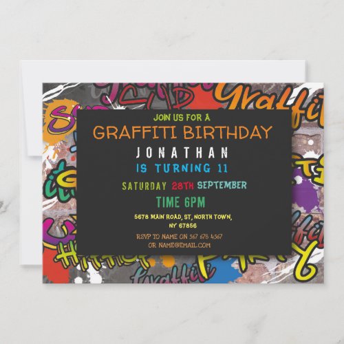 Graffiti Birthday Party Art Crafts Spray Paint Invitation