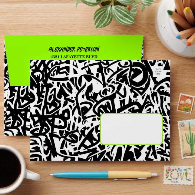 Graffiti Black Green Birthday Envelope (Desk)