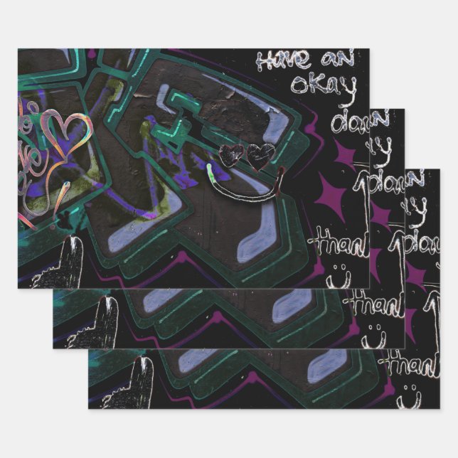 Graffiti Black Green Modern Urban Street Wall Art Wrapping Paper Sheets (Set)