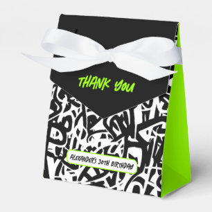 Graffiti Black Green Thank You Birthday Favor Boxes