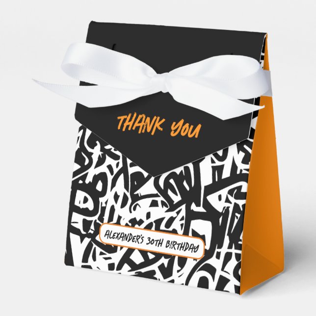 Graffiti Black Orange Thank You Birthday Favor Boxes (Front Side)