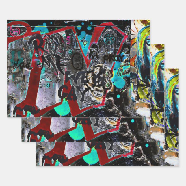 Graffiti Black Red Urban Street Wall Art Wrapping Paper Sheets (Set)