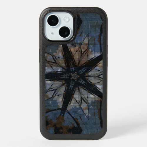 Graffiti black star on gray and blue iPhone 15 case