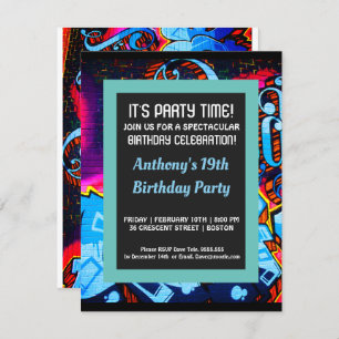 Graffiti Blue Abstarct Birthday Invitation
