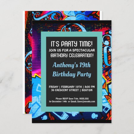 Graffiti Blue Abstarct Birthday Invitation