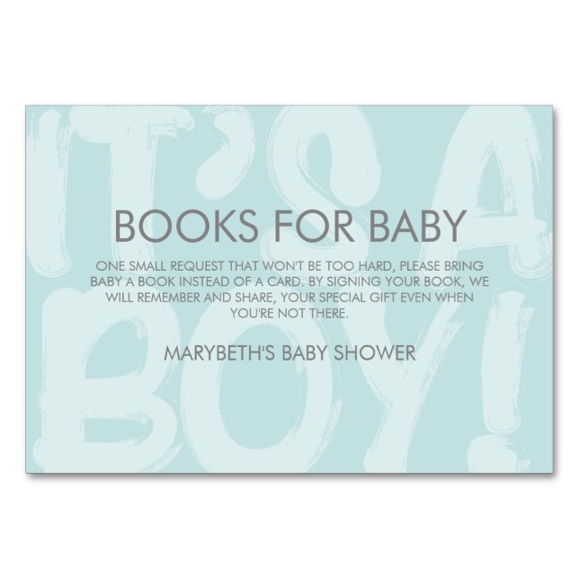 Graffiti Blue Baby Shower Bring A Book Request Table Number (Front)