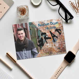 Graffiti Brick Wall Grad Announcement Photo Card