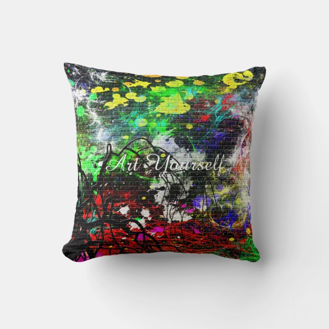 Graffiti Brick Wall Throw Pillow (Front)