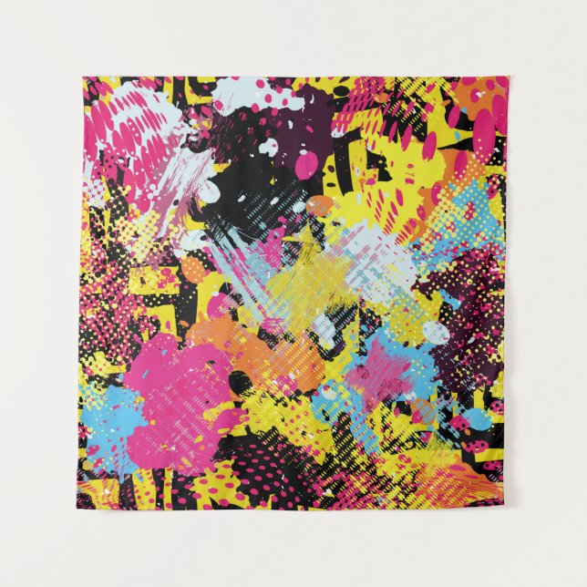 Graffiti bright psychedelic seamless pattern illus tapestry (Front)