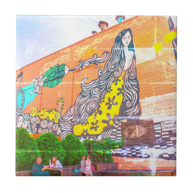 Graffiti Building Architecture Sketch Ceramic Tile (Front)