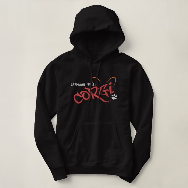 Graffiti Cardigan Welsh Corgi Embroidered Hoodie (Design Front)