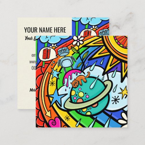 Graffiti Cartoon Rainbow Weather Planet Doodle Square Business Card