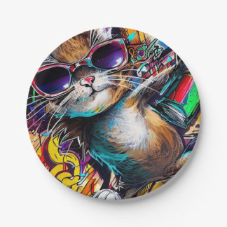 Graffiti Cat: Spray painted cat paper plate