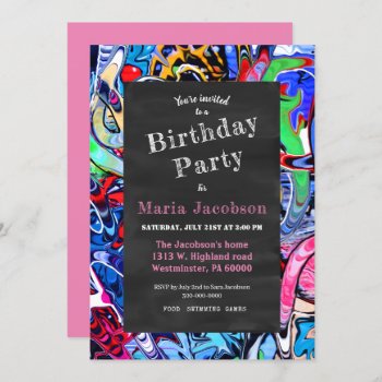 Graffiti Chalkboard Princess Party Invitation by stickywicket at Zazzle