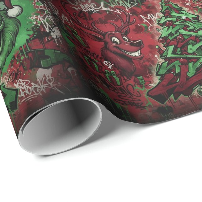 Graffiti Christmas Matte Wrapping Paper (Roll Corner)