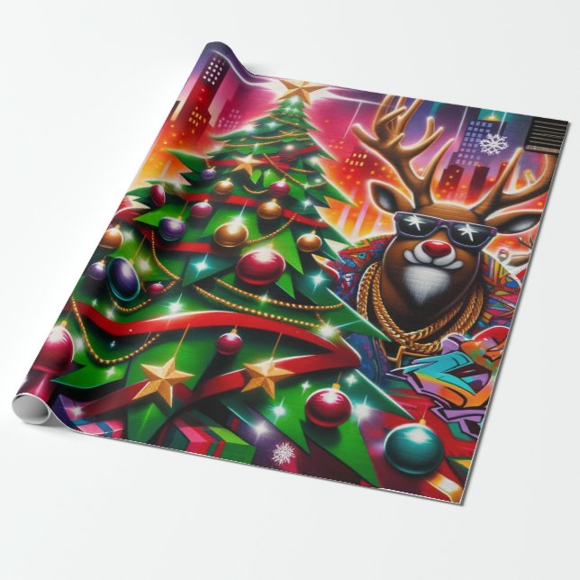 Graffiti Christmas Wrapping Paper (Unrolled)