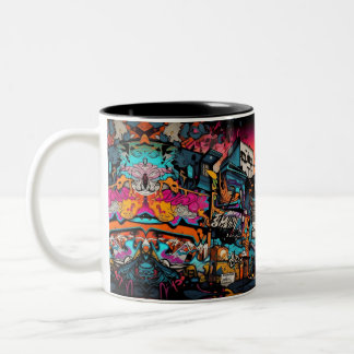 Graffiti Cityscape for a Vibrant, Streetwise Sip Two-Tone Coffee Mug